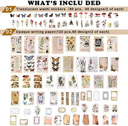 Draupnir 200pcs Vintage Junk Journal Supplies,Scrapbook Supplies Scrapbooking Paper and Stickers Ephemera For Art Aesthetic Journaling Kit Collage(Nature) - Image 2