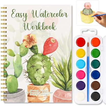 Potted Plant Watercolor Workbook, Botanical Painting Set with Palette Brush by Unknown