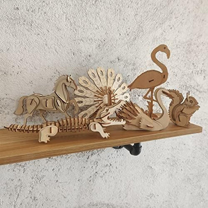 3D Wooden Wild Animal Puzzle - 6 Piece Set Wood Wild Animals Skeleton Assembly Model Kits - Wooden Crafts DIY Brain Teaser Puzzle - STEM 3D Puzzle Gifts for Adults & Teens - Image 6