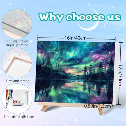 Hutarosl Aurora Paint by Numbers with Frame for Adults - with Wooden Easel,Adult Paint by Number,Aurora Canvas Paint by Numbers for Adults,Gifts and Home Decor 12x16inch - Image 5