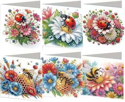 Diamond Art Cards with Envelopes–6PCS DIY Diamond Painting Greeting Cards Kit | Card Making Kit with Bling for Adults & Beginners | Birthday,Holiday & Thank You Cards (Flower Ladybug and Bee) by Unknown