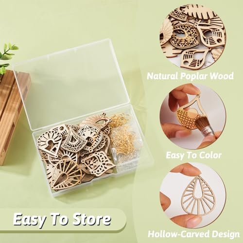 Elecrelive 14 Pairs Teardrop Rhombus Kite Leaf Wooden Earring Making Kit - Image 2