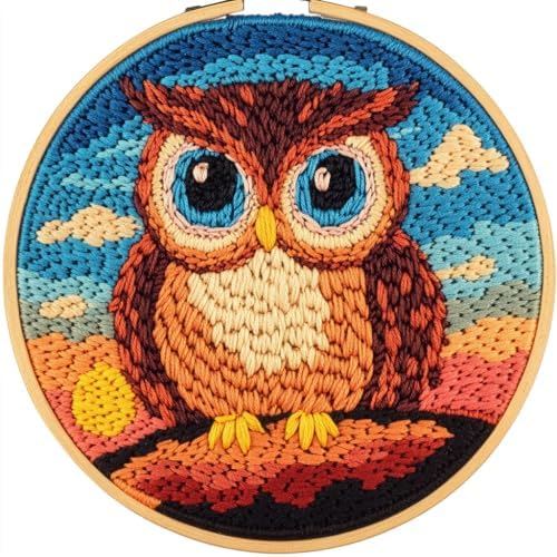 DIY Punch Needle Kits Owl with Sunset with Hoop 20x20cm-1 by Unknown
