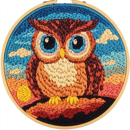DIY Punch Needle Kits Owl with Sunset with Hoop 20x20cm-1 by Unknown