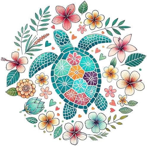 HKLIOPU Stamped Cross Stitch Kits - Hobby Turtle Floral Embroidery Starter Kit for Adult Beginners, 11CT Needlepoint Cross-Stitch Patterns Dimensions Kit Arts and Crafts 16x16 inch by HKLIOPU