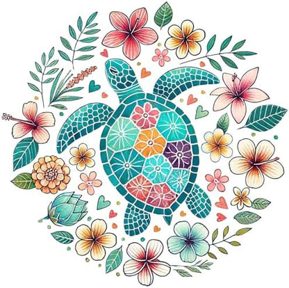 HKLIOPU Stamped Cross Stitch Kits - Hobby Turtle Floral Embroidery Starter Kit for Adult Beginners, 11CT Needlepoint Cross-Stitch Patterns Dimensions Kit Arts and Crafts 16x16 inch by HKLIOPU