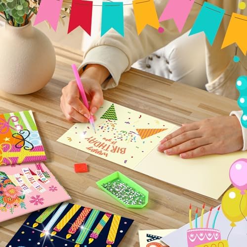 Saillong 12 Pack Happy Birthday Diamond Art Greeting Cards with Envelopes - Image 2