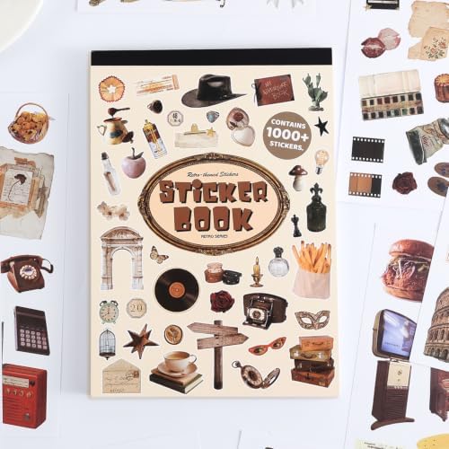 1000+ PCS Retro Vintage Sticker Book, Old Fashion Little Object Theme Aesthetic Stickers for Scrapbooking, Art Journaling, Junk Journal Supplies for Adults Teens Girls DIY Crafts Decorations by emmoolife