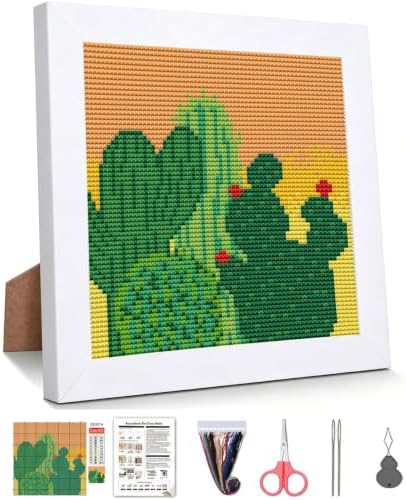 WUSARPLY Cactus Stamped Cross Stitch Kits for Beginners Adults with Framed by WUSARPLY