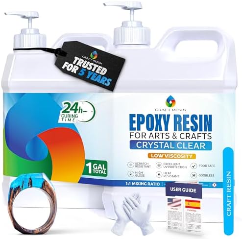 CRAFT RESIN 1 Gallon Crystal Clear Epoxy Resin Kit with Pumps - Food Safe & UV Resistant for DIY Art, Wood, Jewelry Making, Coasters, Mold Casting Resin Epoxy - Low Viscosity for Beginners & Pros by CraftResin