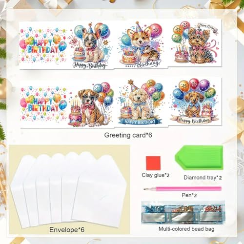6PCS Diamond Art Painting Greeting Cards Kit, Birthday Themed DIY Card Making Set with Crystals and Envelopes, Creative Craft for Adults, Fun Party Activity and Personalized Gift - Image 6