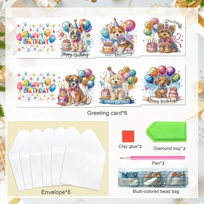 6PCS Diamond Art Painting Greeting Cards Kit, Birthday Themed DIY Card Making Set with Crystals and Envelopes, Creative Craft for Adults, Fun Party Activity and Personalized Gift - Image 6