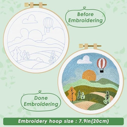 ERKOON Punch Needle Kit Adults Beginners, DIY Easy Landscapes Embroidery Set for Starter Art Craft, Needling Punch Project with Patterns, Tools, Yarns, Hoop, Instruction (Spring) - Image 3