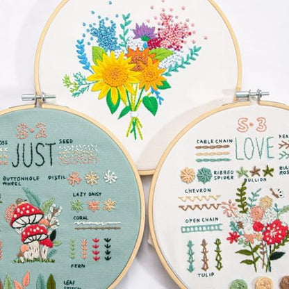 LX LERMX Embroidery Kit for Beginners Adults, 34 Stitch Techniques with Floral Patterns, Complete DIY Kit with Stamped Patterns, Hoop, Colorful Threads, Tools (Pattern 2) - Image 4