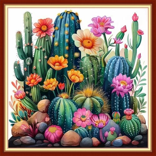 Joyhoor Stamped Cross Stitch Kits for Beginners, Needlepoint Kits for Adults, 11CT Counted Embroidery Kits-Succulent Plants 18x18 inchs by JoyhoorCrossStitchKits