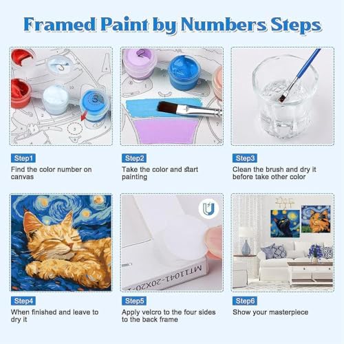 Canrichshop 4 Packs Black Cat Paint by Number Kit for Beginner with Frame,Paint by Numbers Kits on Canvas, DIY Number Painting for Adults for Decor 8X 8 inch - Image 7