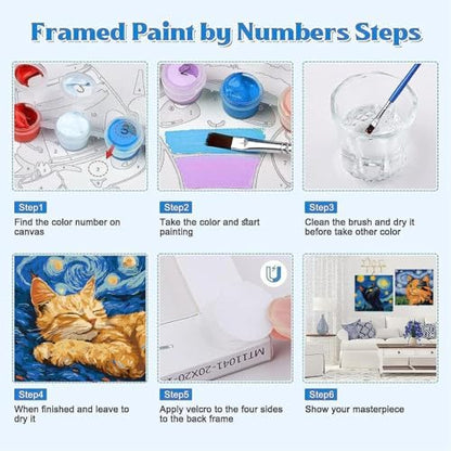 Canrichshop 4 Packs Black Cat Paint by Number Kit for Beginner with Frame,Paint by Numbers Kits on Canvas, DIY Number Painting for Adults for Decor 8X 8 inch - Image 7