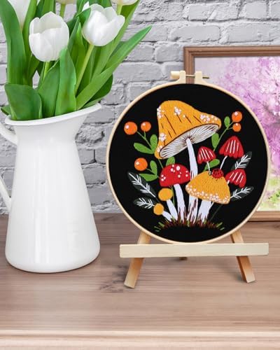 ERKOON Embroidery Kit for Beginners, Flower Cross Stitch Set for Include Embroidery Cloth Hoops Threads for Craft Lover Hand Stitch with Embroidery Skill Techniques (Mushroom) - Image 6