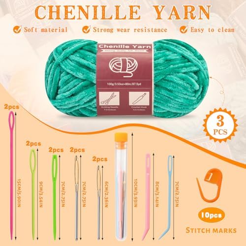 LUNARM Chenille Yarn 3 Pack 3.5oz Chunky Blanket Velvet Yarn 263 Yard - Image 2
