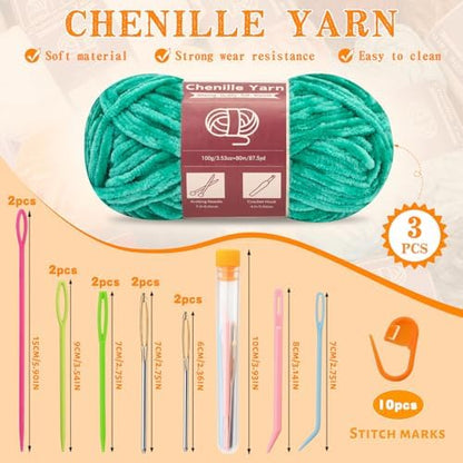 LUNARM Chenille Yarn 3 Pack 3.5oz Chunky Blanket Velvet Yarn 263 Yard - Image 2