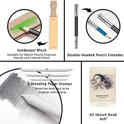 KALOUR Premium 144 Drawing Pencil Set,including 120 Colored Pencils and 24 Sketch Kit,Art Pencil Kit in Zippered Travel Case, for Drawing,Sketching and Coloring,Ideal for Beginner,Artists and Adults - Image 7