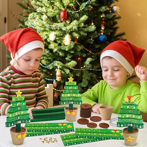Mizelu 30 Sets Christmas Tree Paper Pot Craft, Standing Paper Christmas Tree DIY Kit, Xmas Trees Potted Art Kits Bulk for Holiday Home Party Decorations Handcraft Art Project Activities - Image 6