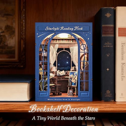 Dolphin Island DIY Book Nook Kit for Adults, 3D Wooden Puzzle Booknook Miniature House Kit (Starlight Reading Nook) - Image 6