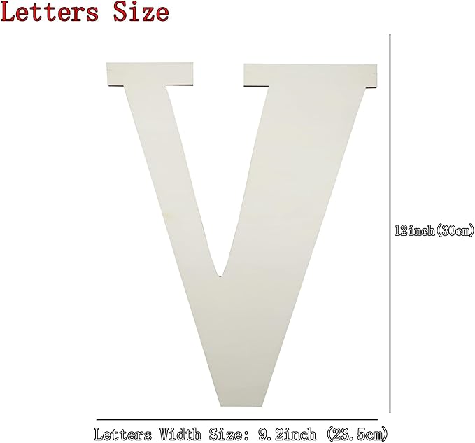 12 Inch Unfinished Wooden Numbers, 1/8 Inch Thick Large Blank Wooden Alphabet Handmade Painting Sign Boards for DIY Birthday Wedding Graduate Party Decor Props - V