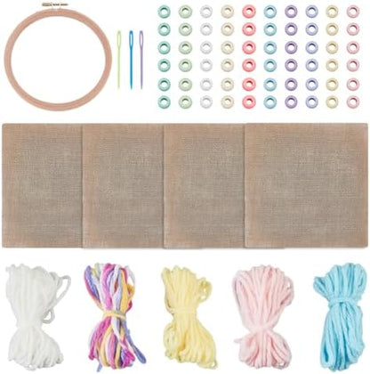 DELORIGIN Beginner Sewing Kits Embroidery Starter Kit with Linen Acrylic Beads Embroidery Hoop Colorful Threads Sewing Needles Embroidery Tools Stitch Learning DIY Kit Crafts for Adults Women by DELORIGIN