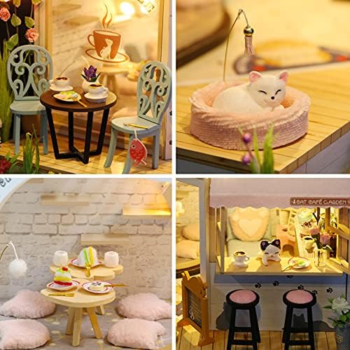 GuDoQi DIY Miniature Dollhouse Kit, Tiny House Kit with Music, 1:24 Scale, Handmade Crafts Gift for Christmas Day Birthday, Lovely Cats' Coffee Shop - Image 3