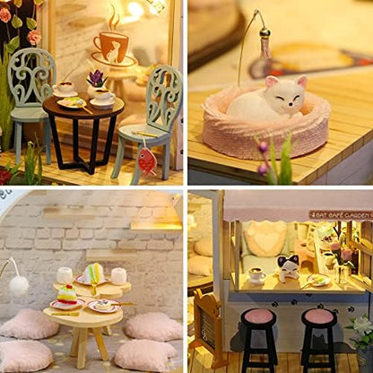 GuDoQi DIY Miniature Dollhouse Kit, Tiny House Kit with Music, 1:24 Scale, Handmade Crafts Gift for Christmas Day Birthday, Lovely Cats' Coffee Shop - Image 3