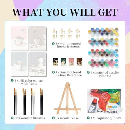 Camocin 4 Pack Framed Paint by Numbers Kit for Adults with Wooden Easel - Image 4