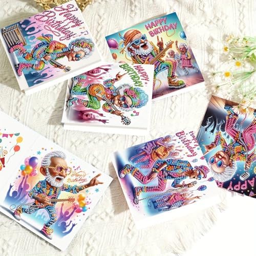 Tontut 6 Pieces Diamond Art Painted Greeting Cards, Trendy Music Elderly 5D DIY Special Shape Diamond Card Creative Gifts, Christmas Thanksgiving Greeting Cards Congratulation - Image 4