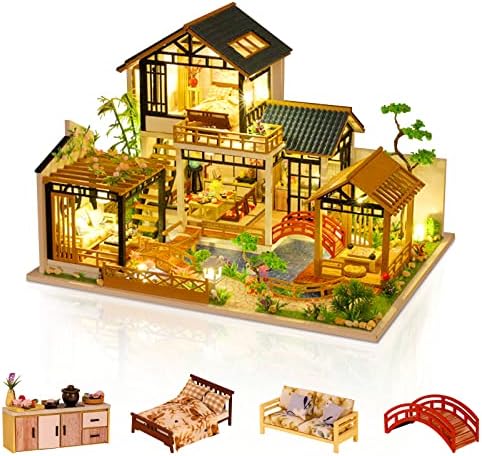 GuDoQi DIY Miniature Dollhouse Kit, Tiny House kit with Furniture, Miniature House Kit 1:24 Scale, Great Handmade Crafts Gift for Birthday Christmas Day, Villa with Courtyard by GuDoQi
