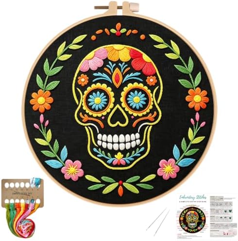 Nuberlic Sugar Skull Embroidery Kit for Beginners Adults Stamped Needlework by Nuberlic