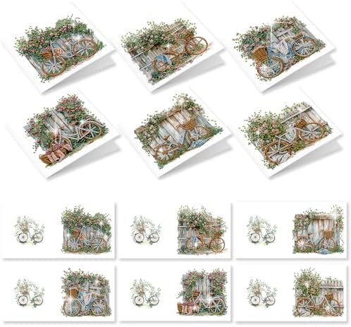 12 Pack Diamond Painting Greeting Cards Kit with Envelopes, 5D DIY Vintage Bicycle Flower Diamond Art Cards, Birthday Thank You Get Well Cards for Women Adults Beginners - Image 2