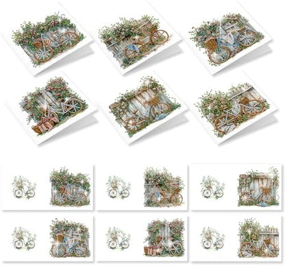 12 Pack Diamond Painting Greeting Cards Kit with Envelopes, 5D DIY Vintage Bicycle Flower Diamond Art Cards, Birthday Thank You Get Well Cards for Women Adults Beginners - Image 2