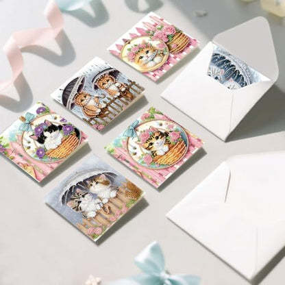 6PCS Cat Diamond Art Painting Greeting Cards Kit with Envelopes - 5D DIY Diamond Art Card Kits for Adults - Handcrafted Postcards for Birthday & Holiday - Image 7