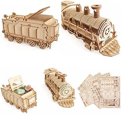 3D Wooden Steam Train Puzzle, DIY Assembly Train Model Kits, Wood Crafts STEM Brain Teaser Puzzle, Steam Train Christmas Birthday Gifts for Adults & Teens - Image 5