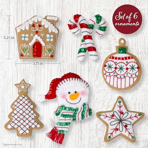 Bucilla Felt Applique 6 Piece Ornament Making Kit, Jolly Gingerbread Snowman, Perfect for DIY Arts and Crafts Projects - Image 2
