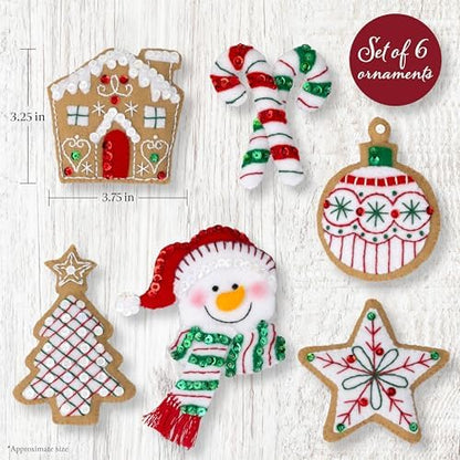 Bucilla Felt Applique 6 Piece Ornament Making Kit, Jolly Gingerbread Snowman, Perfect for DIY Arts and Crafts Projects - Image 2