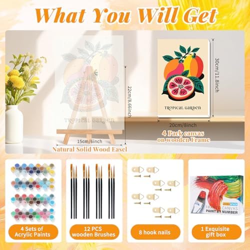 4 Pack Framed Paint by Numbers Kit for Adults, Tropical Fruit, 8 x 12 Inch - Image 3