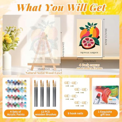 4 Pack Framed Paint by Numbers Kit for Adults, Tropical Fruit, 8 x 12 Inch - Image 3