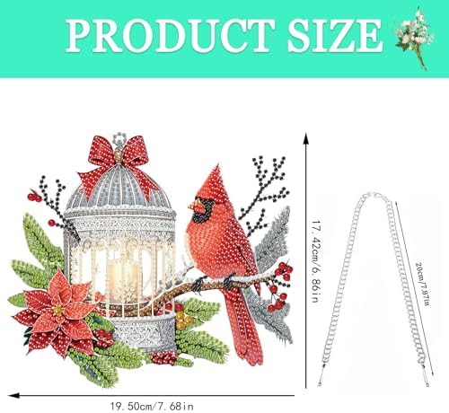 Auremi Christmas Diamond Art Pendant Kits,5D Cardinal Diamond Art Diamond Painting Hanging Kits,DIY Special Shaped Diamonds Painting Suncatcher Pendant Kit for Adults for Gift Wall Home Decor - Image 2