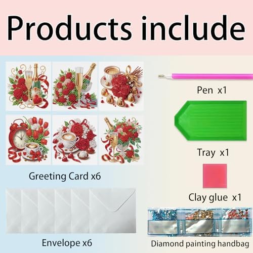 MaiYiYi 6 Packs DIY Rose Diamond Painting Art Greeting Cards Kit - Image 6