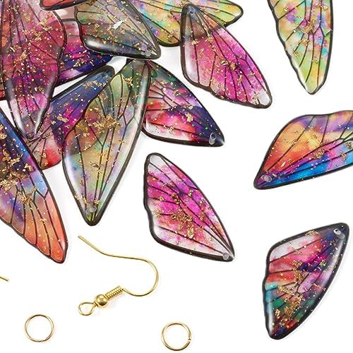 FASHEWELRY 56Pcs Resin Rainbow Butterfly Wings Charms Transparent Wings Earring Charms Feather Fairy Wings Pendants with Jewelry Findings for Crafts Jewelry Making - Image 5