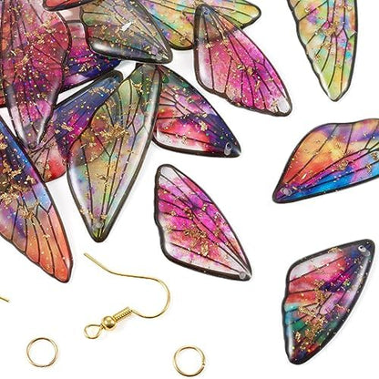 FASHEWELRY 56Pcs Resin Rainbow Butterfly Wings Charms Transparent Wings Earring Charms Feather Fairy Wings Pendants with Jewelry Findings for Crafts Jewelry Making - Image 5