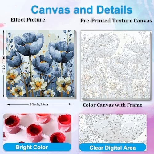 Artunion Framed Paint by Numbers Kit for Adults Beginners & Kids Ages 8-12,Blue Flower Paint by Number with Frame,Floral Paint by Numbers Kit on Canvas 10 * 10 Inch Without Easel - Image 3
