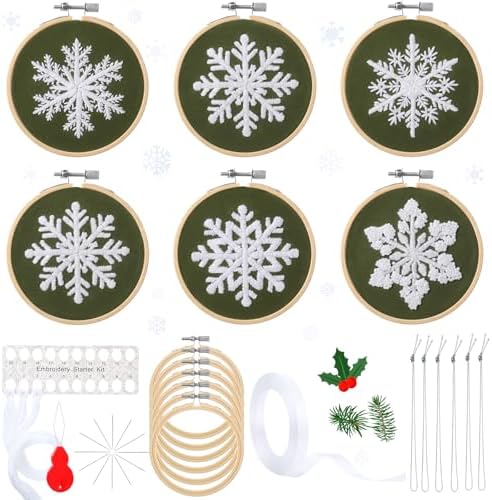 Roowest 6 Sets Christmas Embroidery Kits Snowflake Ornament DIY,Green by Roowest