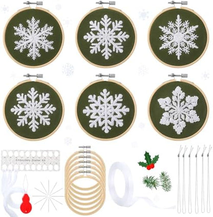Roowest 6 Sets Christmas Embroidery Kits Snowflake Ornament DIY,Green by Roowest